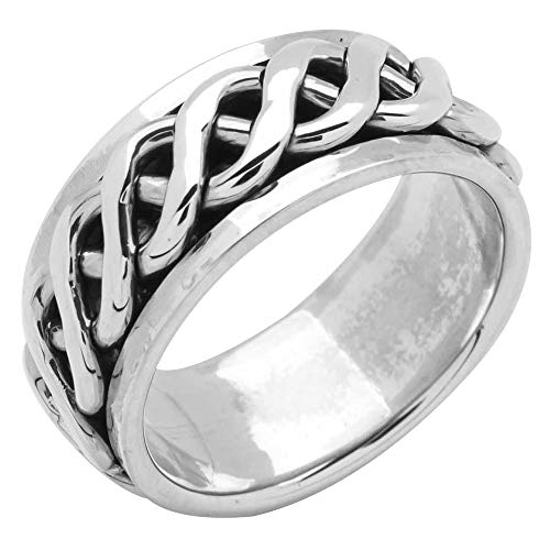 TreasureBay Ring für Herren, 9 mm breit, keltischer Knoten, 925er Sterlingsilber, drehbar, zum Stressabbau, erhältlich in den Größen 56,5, 57,5, 57,5, 67,6, 67, Sterling Silber von TreasureBay