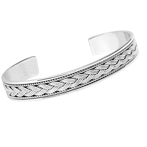 Treasure Bay Armreif für Damen, keltisches Geflecht, 925er Sterlingsilber, massives Silberarmband, keltischer Knoten, Armreif, verstellbar, Einheitsgröße, Silber von Treasure Bay