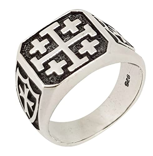 TreasureBay Klassischer großer Ring mit Wikingerschild und Kreuz, 925er Sterlingsilber, für Herren, Sterling Silber von TreasureBay