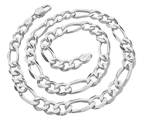 TreasureBay Men's 10.3mm 925 Sterling Silver Figaro Chain Necklace Made in Italy, Mens Silver Chain (55) von TreasureBay