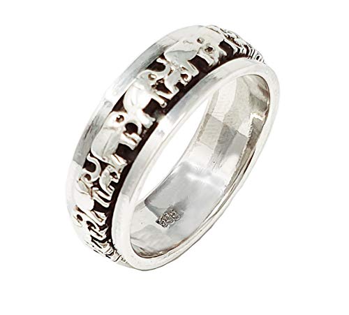 TreasureBay Ring aus massivem 925er Sterlingsilber, Fingerring, Elefanten-Design, Spinning-Stressabbau-Ring (N) 7 mm (Silber) von TreasureBay