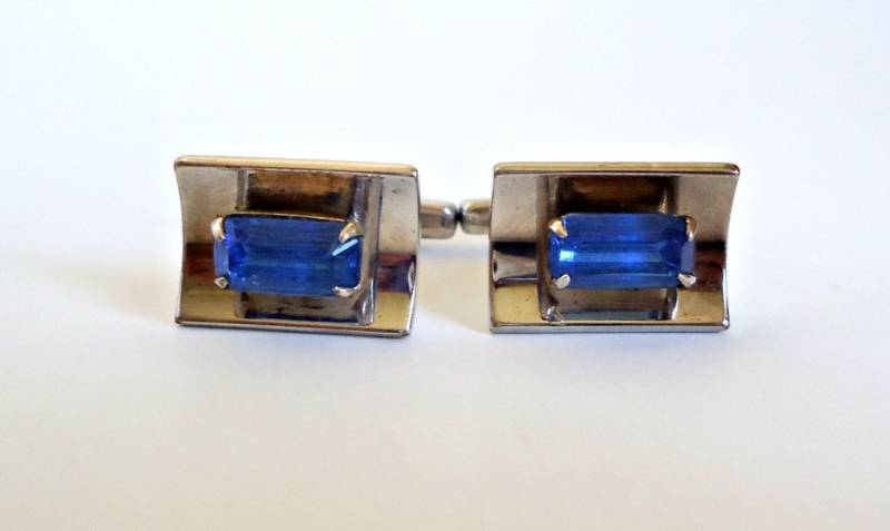Vintage Manschettenknöpfe Retro Hickok Blau Strass Mid Century 1950Er Jahre von TreasureCoveAlly
