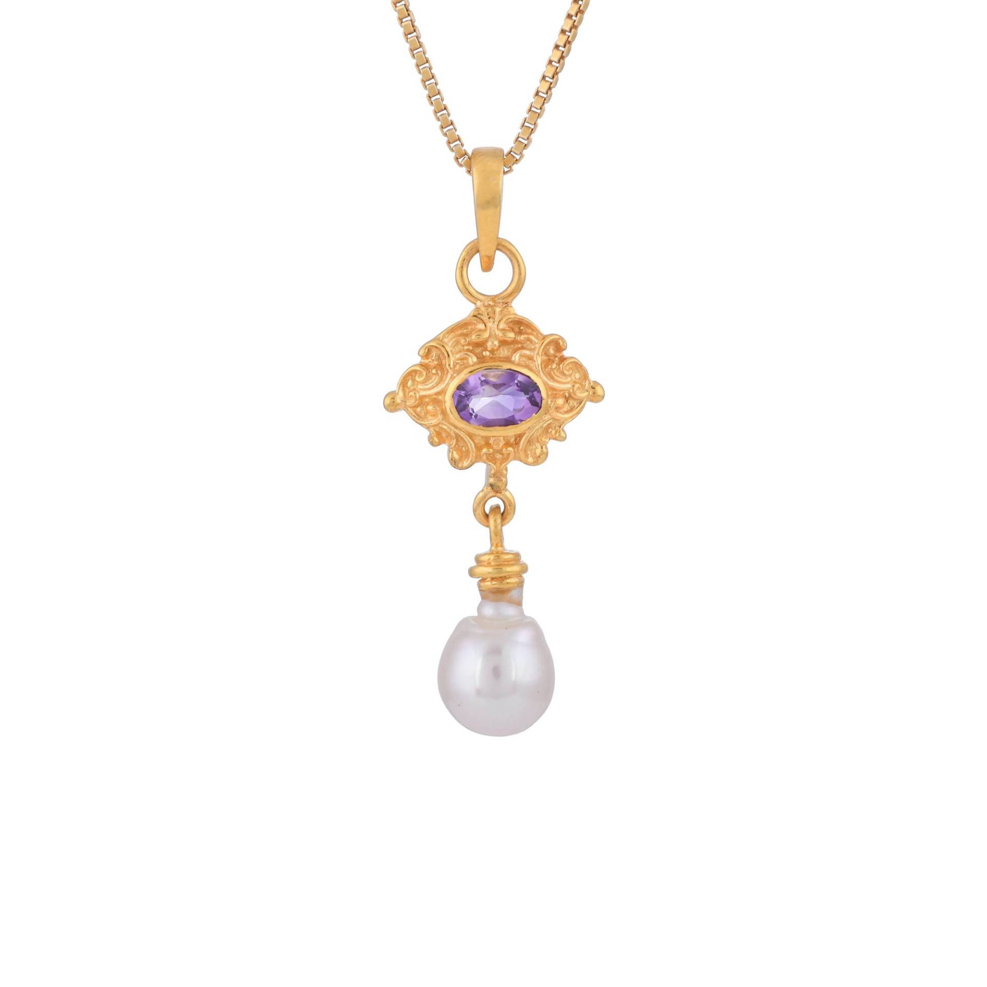 Amethyst & Perle Vermeil 14K Gold Über Sterling Silber Tropfen Anhänger von TreasureDiary