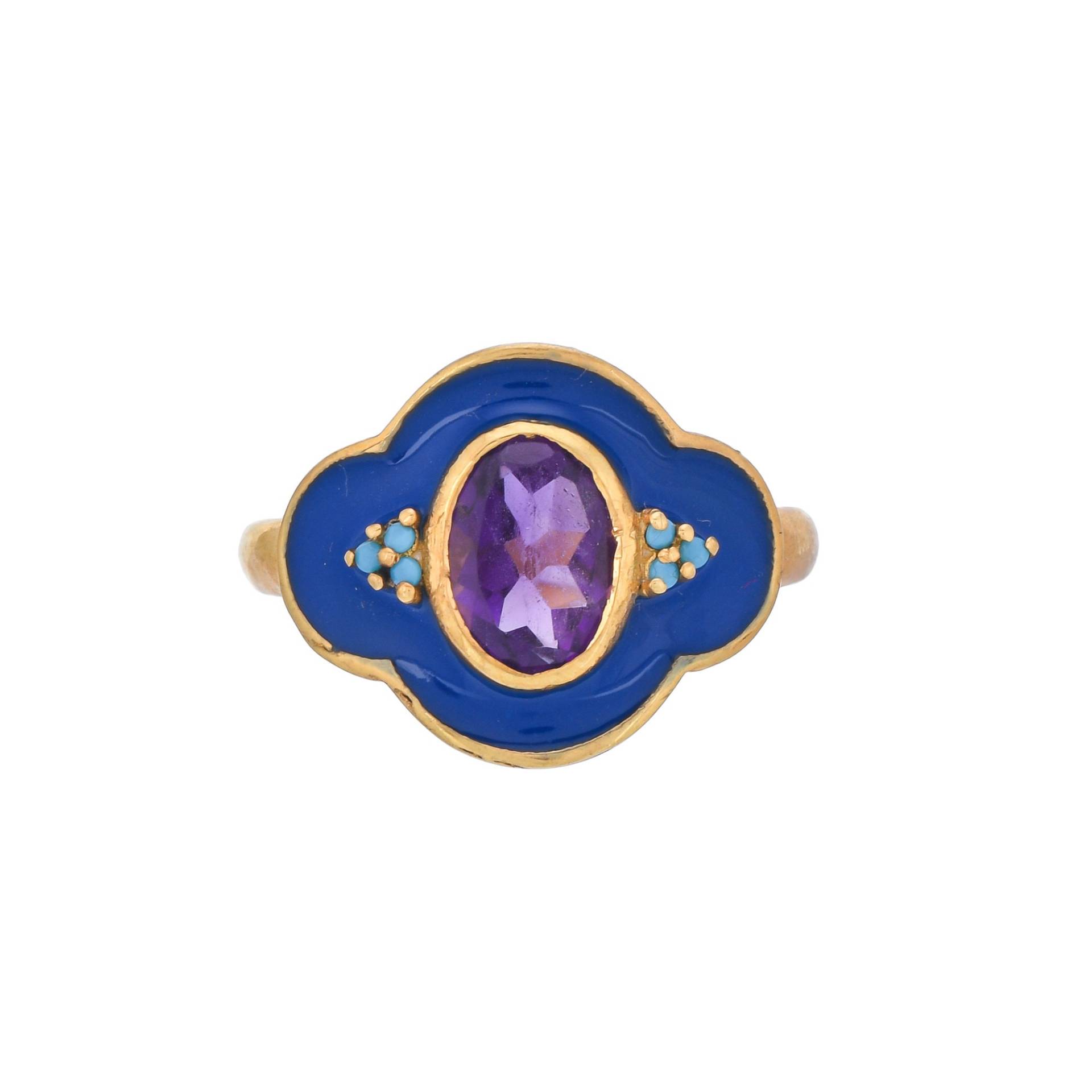 Amethyst & Türkis 14K Gold Vermeil Over Sterling Silber Art Deco Emaille Ring von TreasureDiary