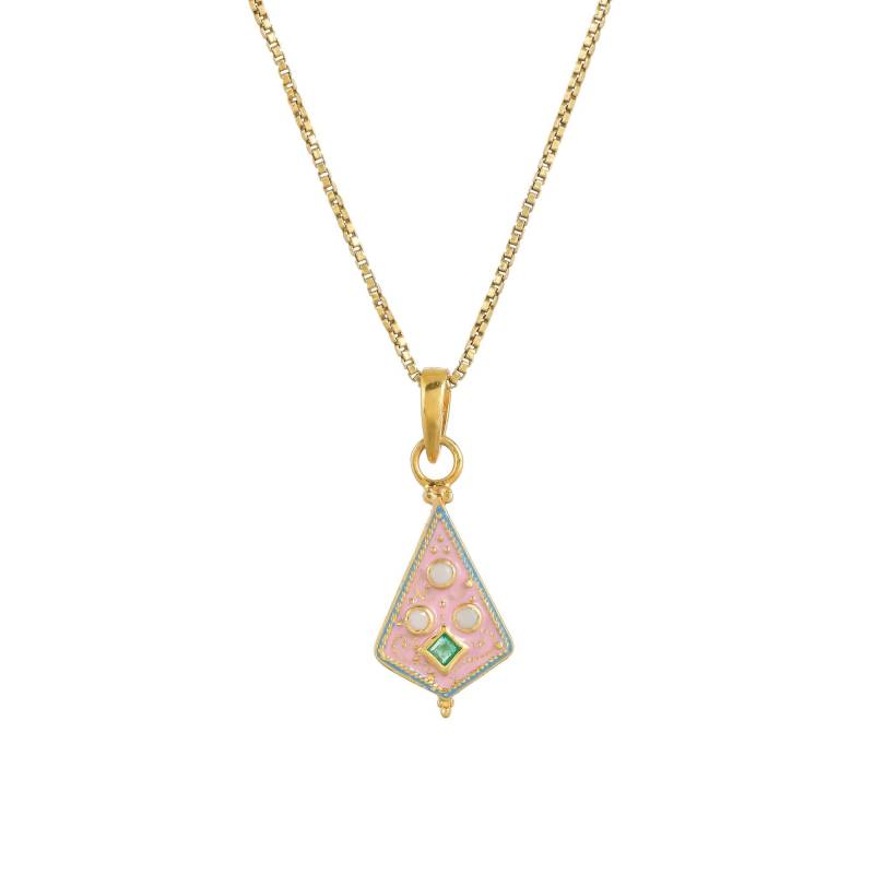 Art-Déco-Emaillierter Anhänger Aus 14-Karätigem Vermeil-Gold Und Sterlingsilber Mit Smaragd Perlen von TreasureDiary