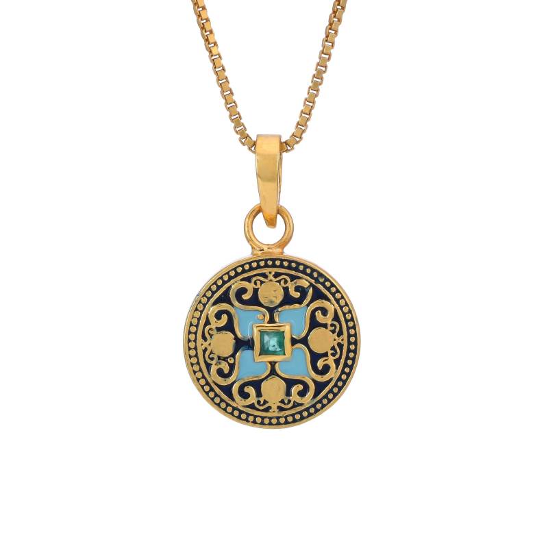 Art-Déco-Emaillierter Smaragd-Anhänger Aus 14-Karätigem Gold-Vermeil Über Sterlingsilber von TreasureDiary