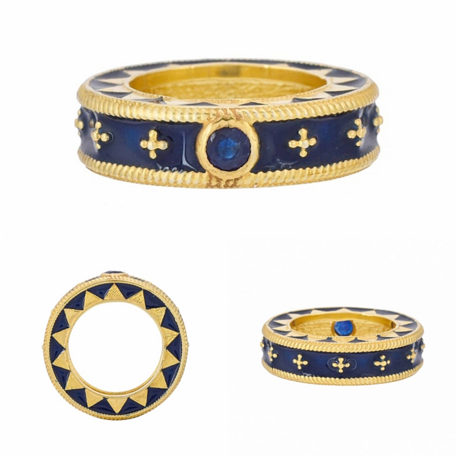 Blauer Saphir 14K Gold Vermeil Über Sterling Silber Emailliertes Art Deco Band von TreasureDiary