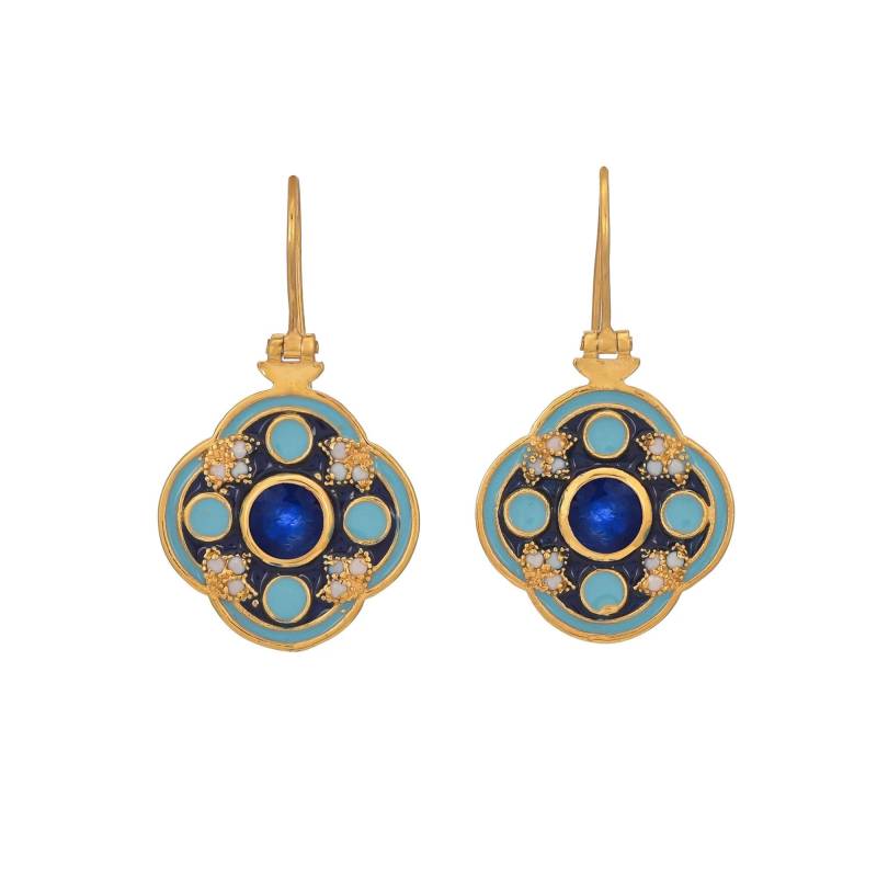 Blauer Saphir & Perle 14K Gold Vermeil Über Sterling Silber Emaillierte Ohrring von TreasureDiary