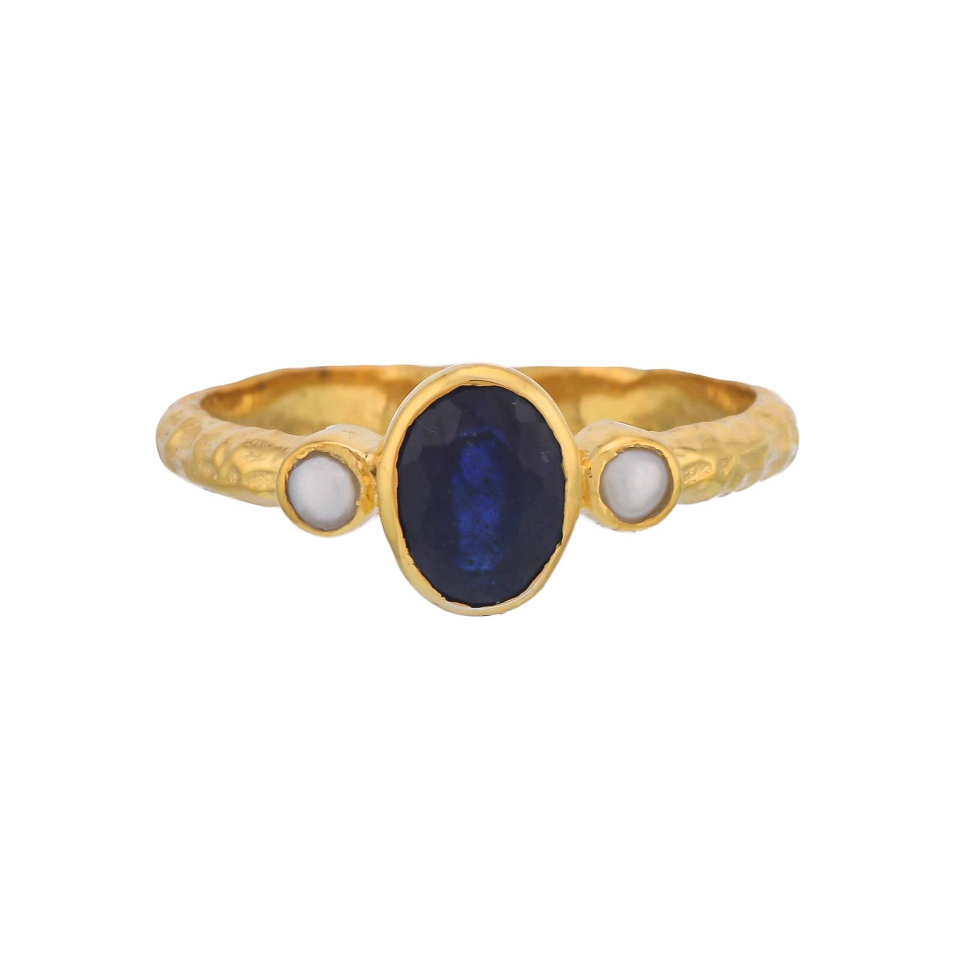 Blauer Saphir & Perle 14K Gold Vermeil Über Sterling Silber Ring von TreasureDiary