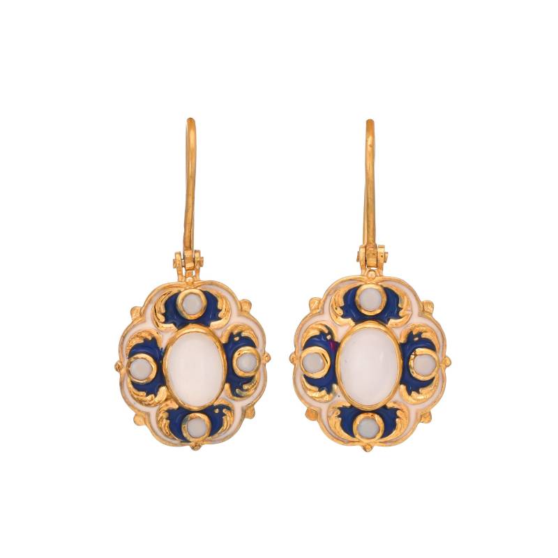 Emaillierter Art-Déco-Ohrring Aus 14-Karätigem Gold Und Sterlingsilber Mit Mondstein Perlvermeil von TreasureDiary