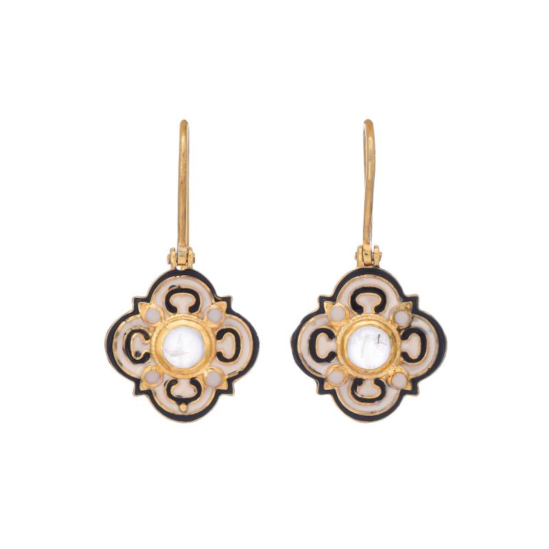 Emaillierter Art-Déco-Ohrring Aus 14-Karätigem Gold Und Sterlingsilber Mit Mondstein Perlvermeil von TreasureDiary
