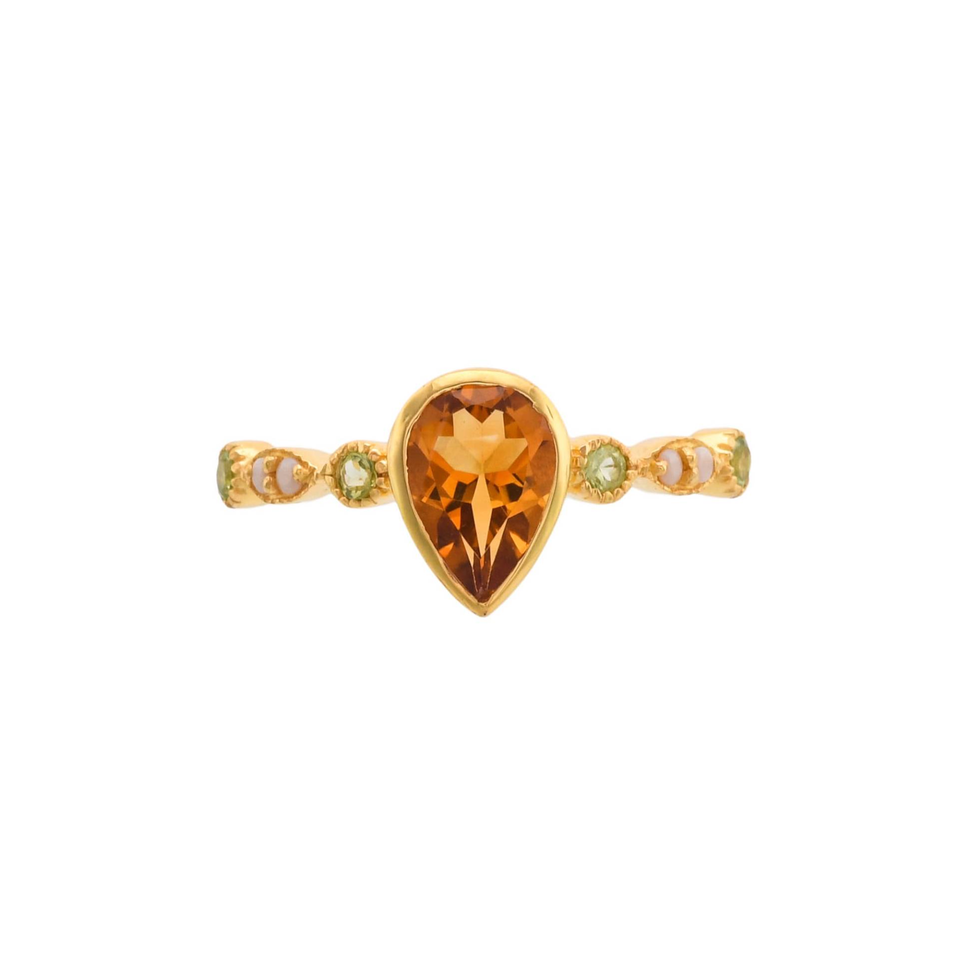 Goldener Citrin, Peridot & Perle 14K Gold Vermeil Über Sterling Silber Ring von TreasureDiary
