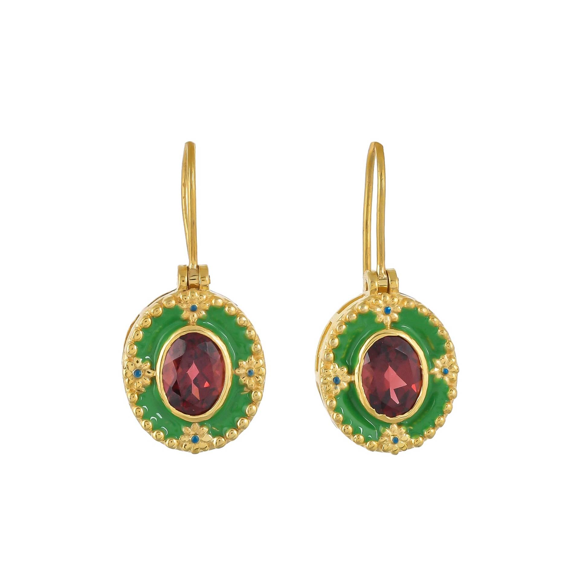 Granat-Vermeil-Ohrring Aus 14-Karätigem Gold Über Sterlingsilber Mit Emailliertem Art-Déco-Motiv Granat-Vermeil-Ohrring Aus 14-Karätigem Gold Über Sterlingsilber Mit Emailliertem Art-Déco-Motiv von TreasureDiary