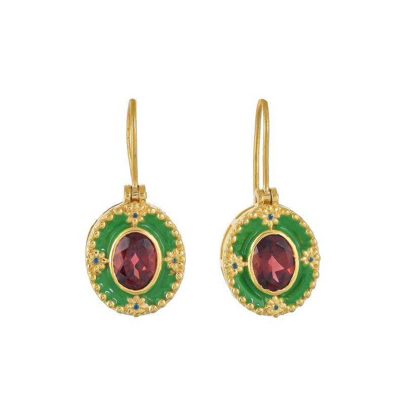 Granat-Vermeil-Ohrring Aus 14-Karätigem Gold Über Sterlingsilber Mit Emailliertem Art-Déco-Motiv von TreasureDiary