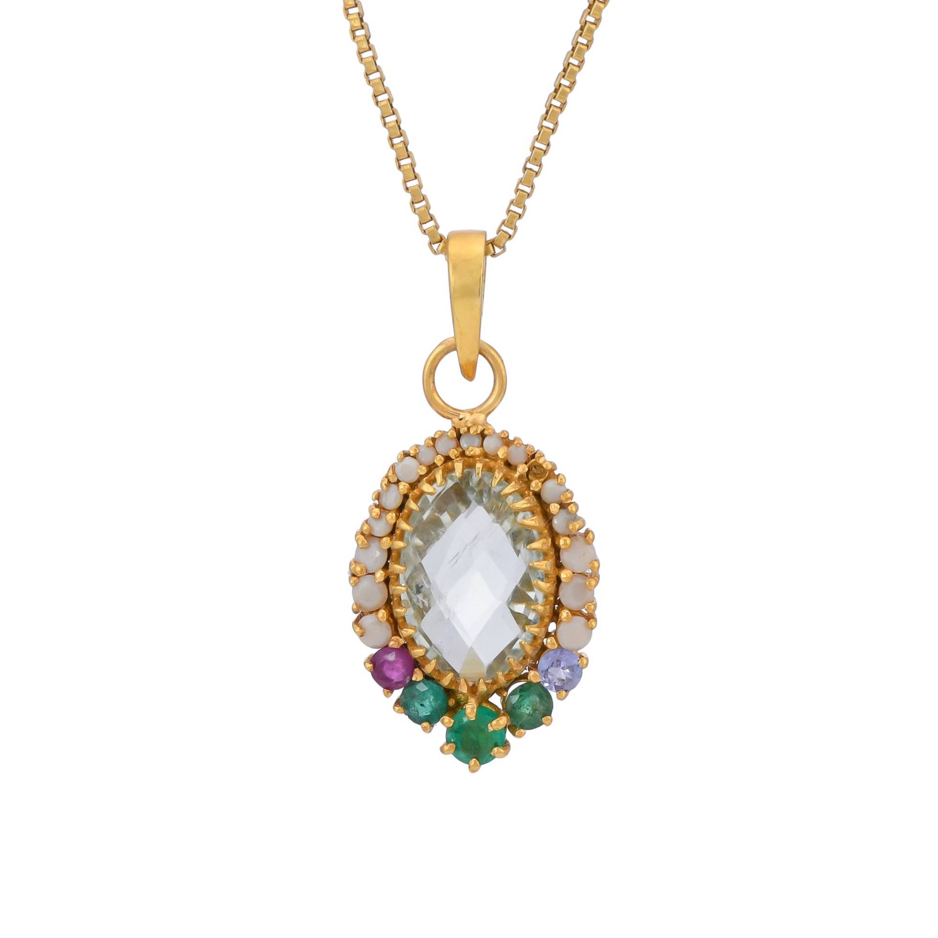 Grüner Amethyst, Smaragd, Rubin, Tansanit & Perle 14K Gold Vermeil Über Sterling Silber Anhänger von TreasureDiary