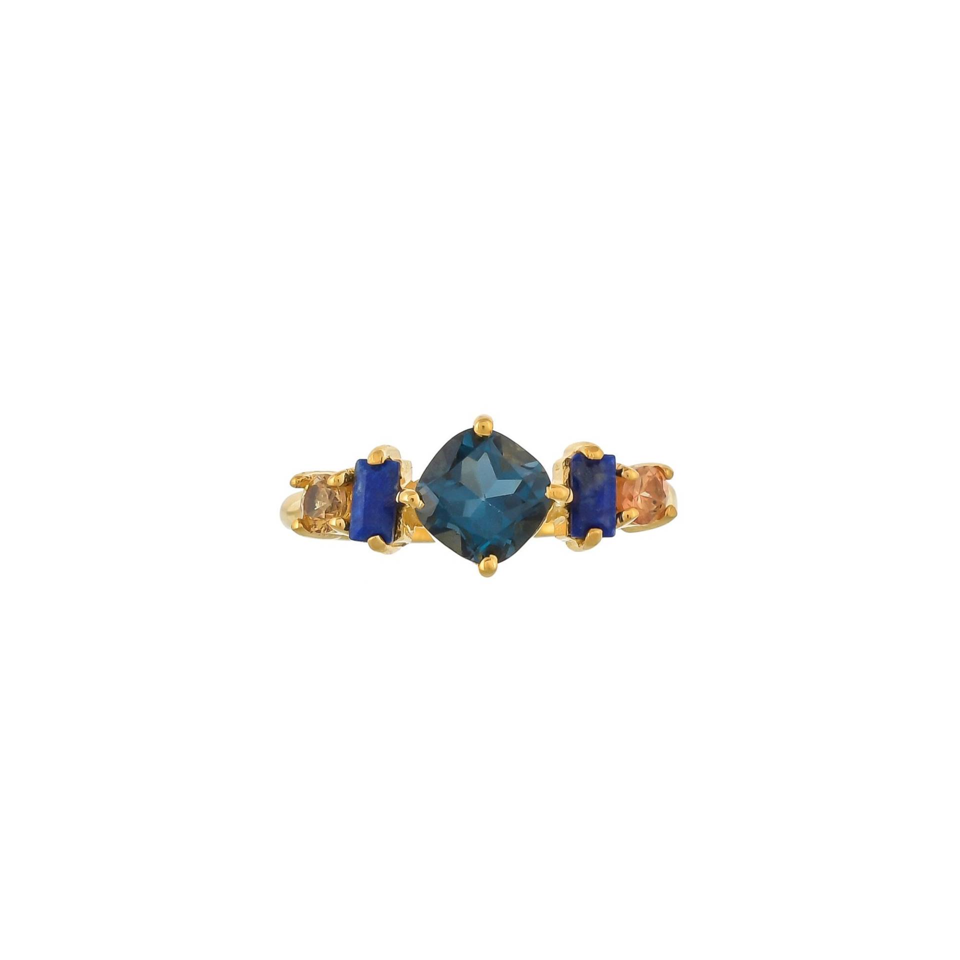 London Topaz, Lapis Lazuli & Citrin 14K Gold Vermeil Over Sterling Silber Ring von TreasureDiary