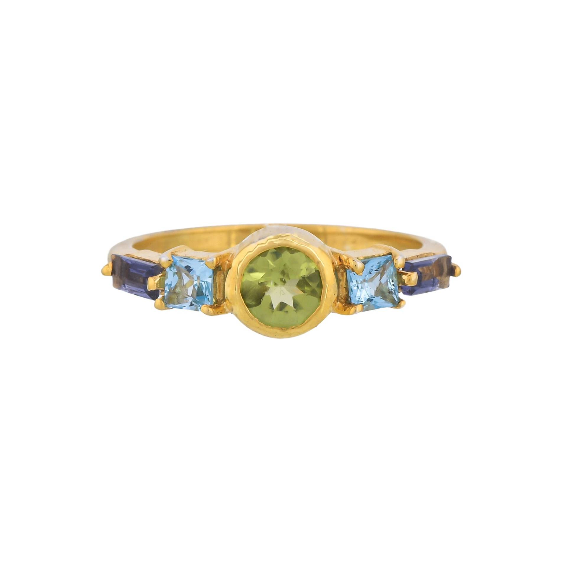 Peridot, Blautopas & Iolith 14K Gold Vermeil Over Sterling Silber Ring von TreasureDiary