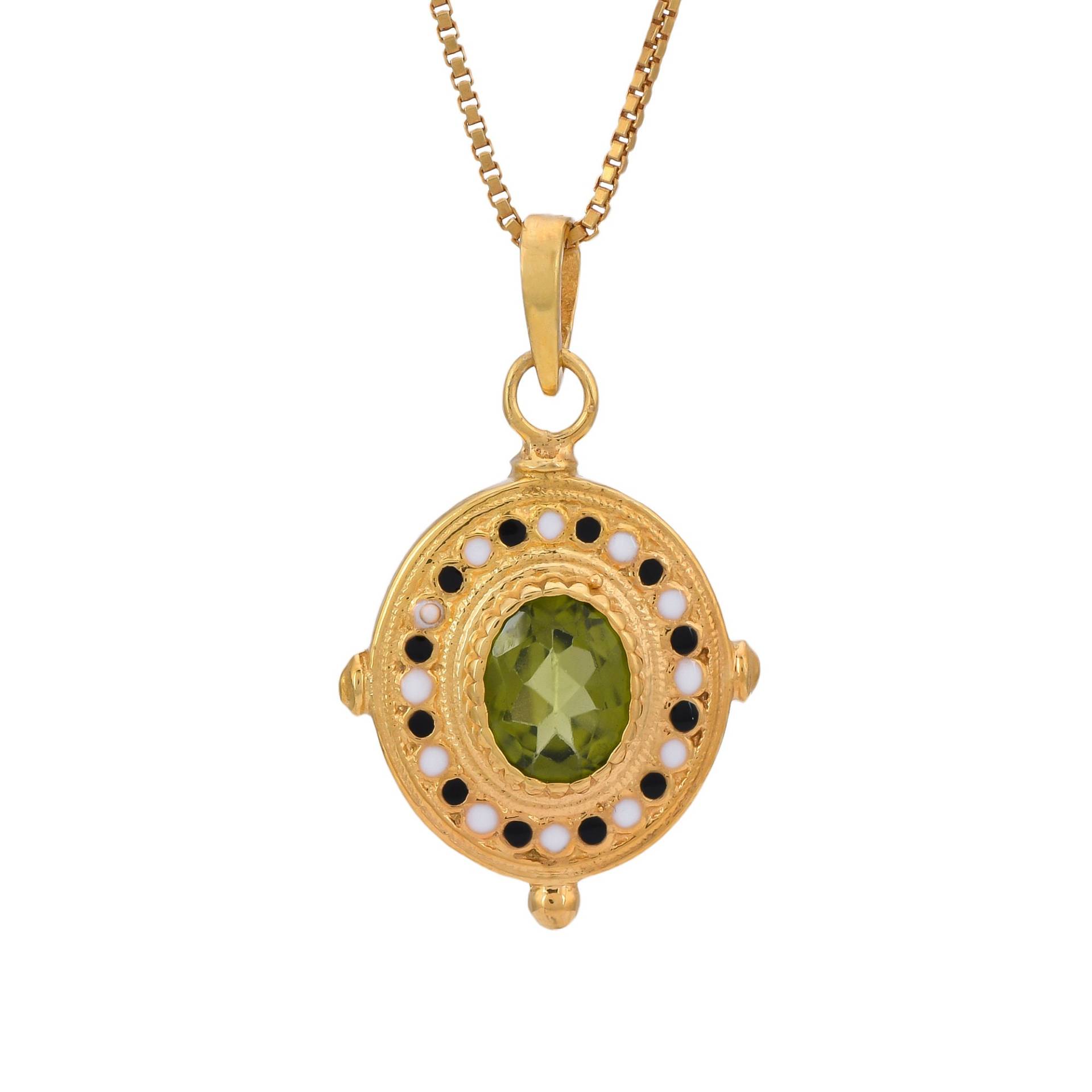 Peridot Vermeil 14K Gold Über Sterling Silber Art Deco Emaille Anhänger von TreasureDiary