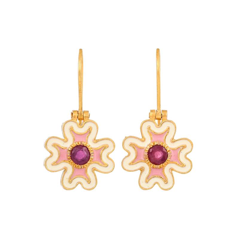 Emaille-Ohrring Aus 14-Karätigem Gold Und Sterlingsilber Mit Rubin-Vermeil-Motiv von TreasureDiary
