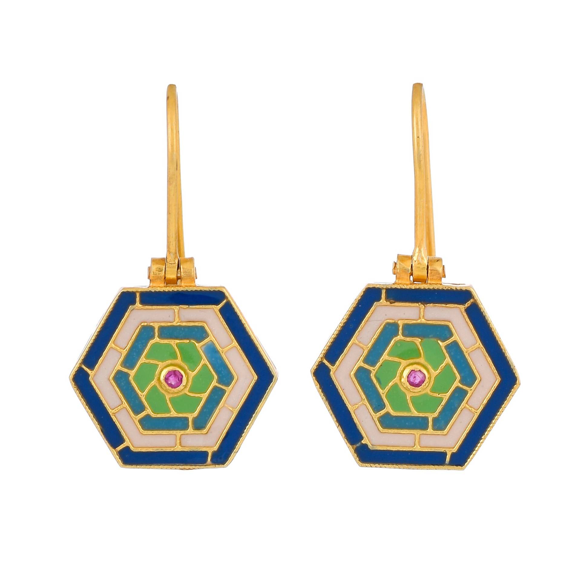 Emaillierter Ohrring Aus 14-Karätigem Gold Und Sterlingsilber Mit Rubin-Vermeil-Motiv Emaillierter Ohrring Aus 14-Karätigem Gold Und Sterlingsilber Mit Rubin-Vermeil-Motiv von TreasureDiary