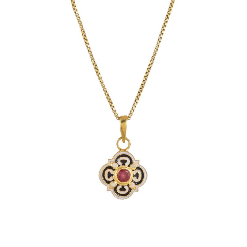 Ruby & Pearl 14K Gold Vermeil Über Sterling Silber Emaillierter Art-Deco-Anhänger von TreasureDiary
