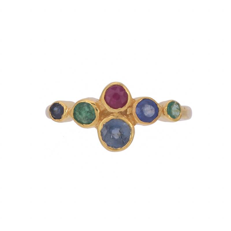 Ring Aus 14-Karätigem Gold-Vermeil-sterlingsilber Mit Saphir, Rubin Und Smaragd von TreasureDiary