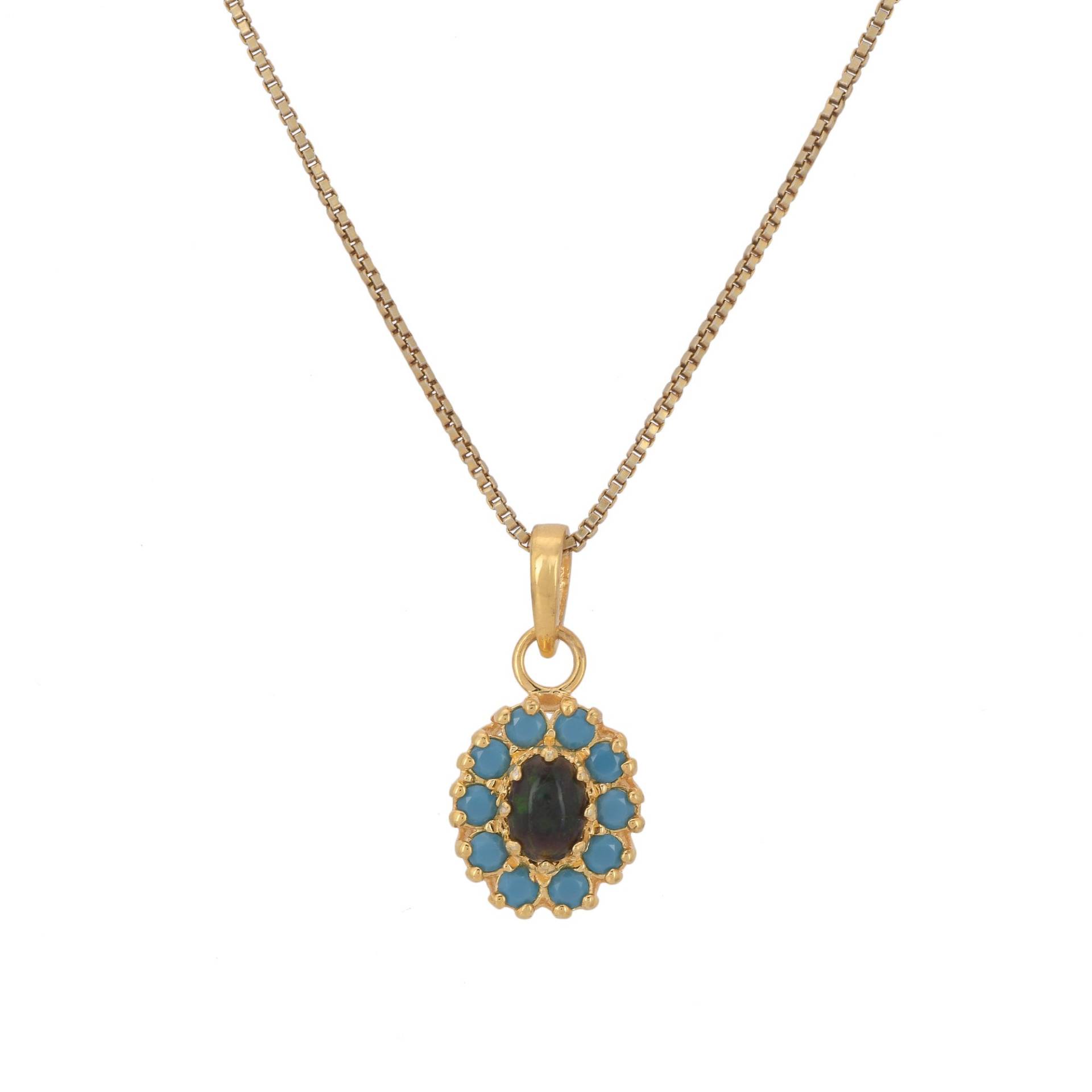 Schwarzer Opal & Türkis 14K Gold Vermeil Über Sterling Silber Anhänger von TreasureDiary