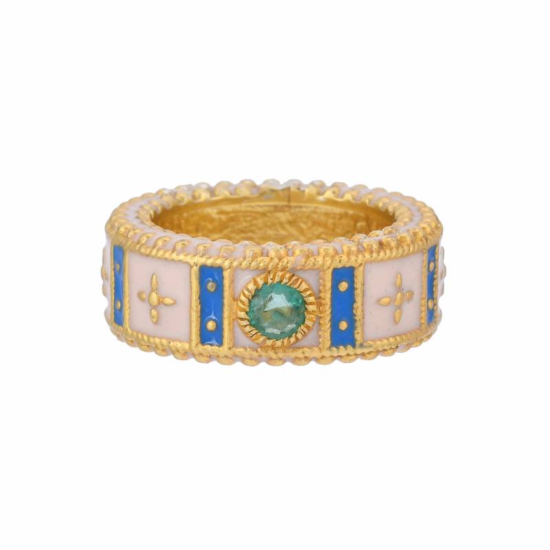 Smaragd 14K Gold Vermeil Über Sterling Silber Emaillierter Art Deco Ring von TreasureDiary