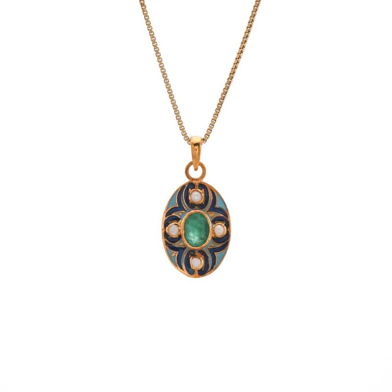 Smaragd & Perle 14K Gold Vermeil Über Sterling Silber Art Deco Emaillierte Anhänger von TreasureDiary