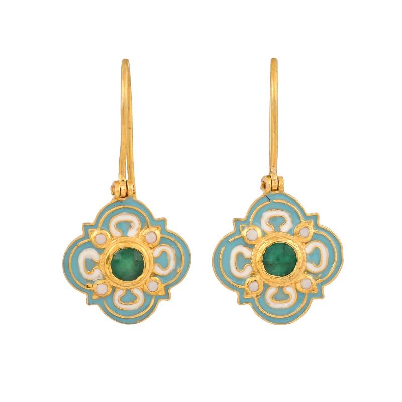 Smaragd & Perle 14K Gold Vermeil Über Sterling Silber Emaillierte Ohrring von TreasureDiary
