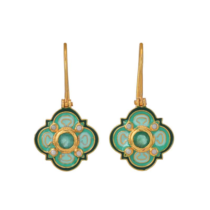 Smaragd & Perle Vermeil 14K Gold Über Sterling Silber Emaillierte Ohrring von TreasureDiary