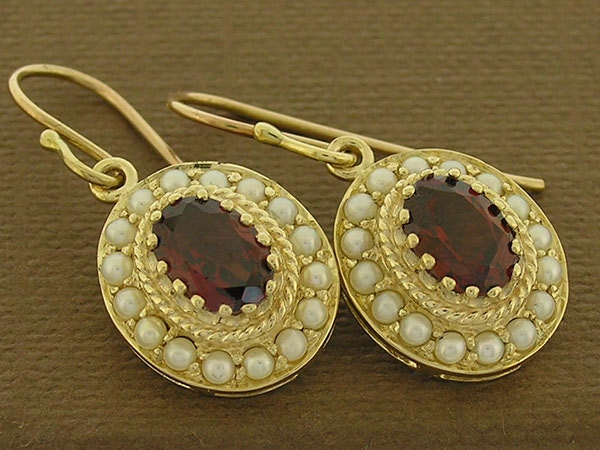E064 Genuine 9K, 10K, 14K, 18K Solid Gold Natürlicher Granat-Perle Oval Cluster Ohrringe Vintage Antik Design Verfügbar Mit Anderen Edelsteinen E064 Genuine 9K, 10K, 14K, 18K Solid Gold Natürlicher Granat-Perle Oval Cluster Ohrringe Vintage Antik Design Verfügbar Mit Anderen Edelsteinen von TreasureHubAU
