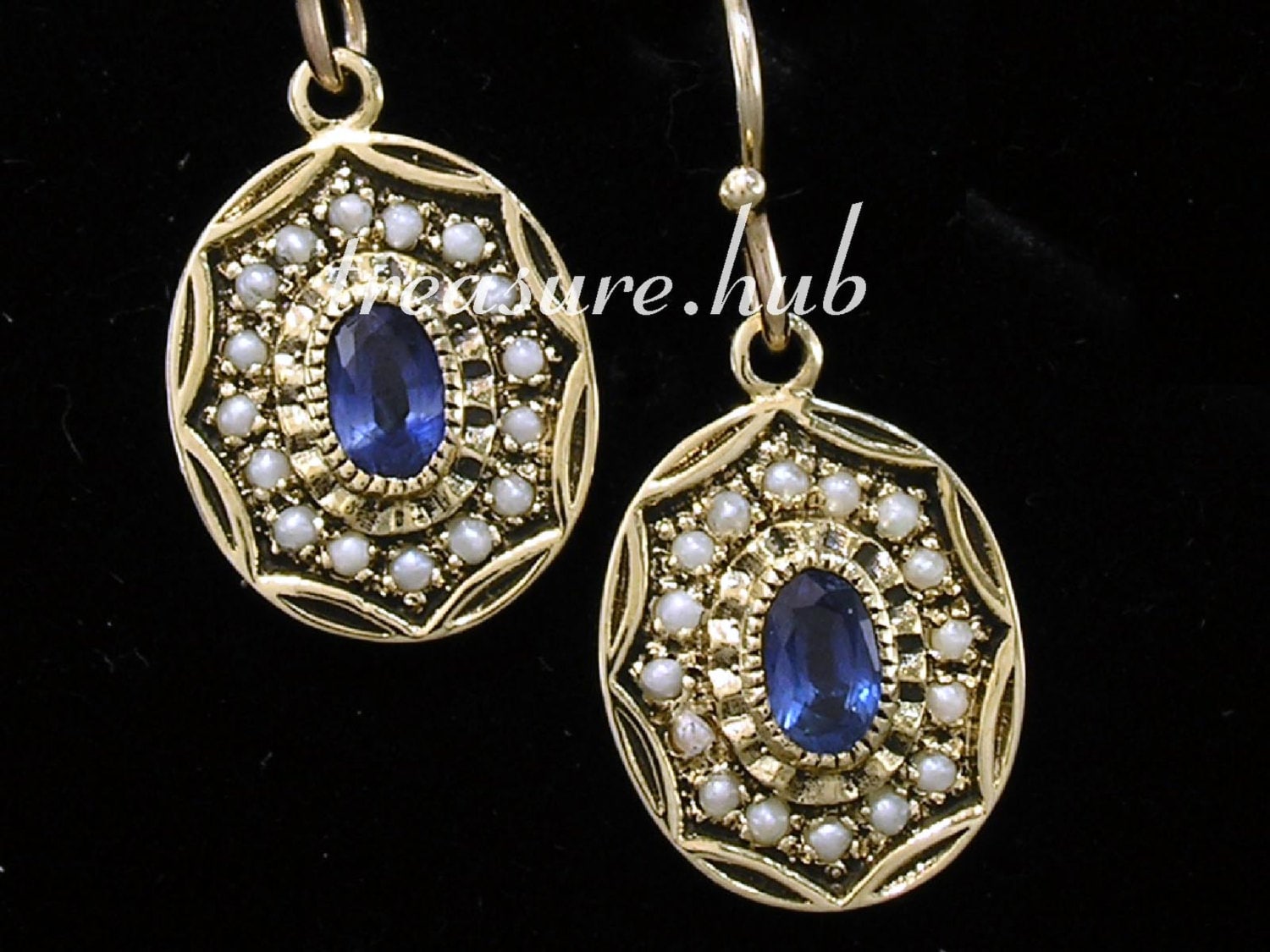 Echte 9K, 10K, 14K, 18K Solid Gold Natürlicher Saphir Perle Oval Cluster Ohrringe Vintage Antik Design Verfügbar Mit Anderen Edelsteinen Rubin von TreasureHubAU