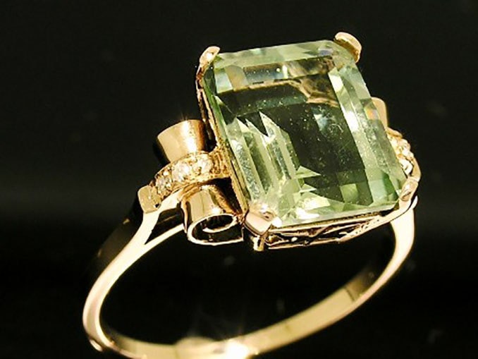Echter 9K Gold Natürlicher Grüner Amethyst & Diamant Solitär Verlobungsring -Gemacht in Ihrer Größe Vintage Antique Style Handmade Durchbohrte Echter 9K Gold Natürlicher Grüner Amethyst & Diamant Solitär Verlobungsring -Gemacht in Ihrer Größe Vintage Antique Style Handmade Durchbohrte von TreasureHubAU