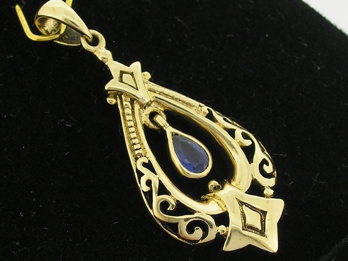 Pe096 - Echte 9Ct 9K Solid Gelb Rose Oder Weißgold Natürlicher Saphir Anhänger Vintage Stil Filigran Tropfen Birthstone Rubin Peridot Opal von TreasureHubAU