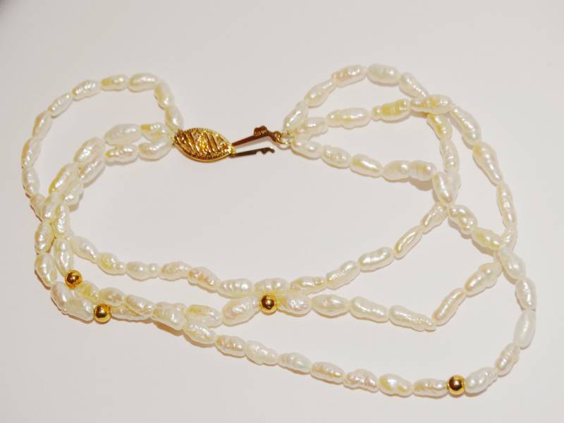 14K Gelbgold 7 "-Zoll Lange Triple Strang Echte Reis Perle Armband von TreasureHuntingSpot