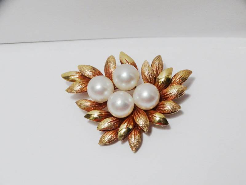 14K Gelbgold Blätter Und Perlen Pin/Brosche von TreasureHuntingSpot