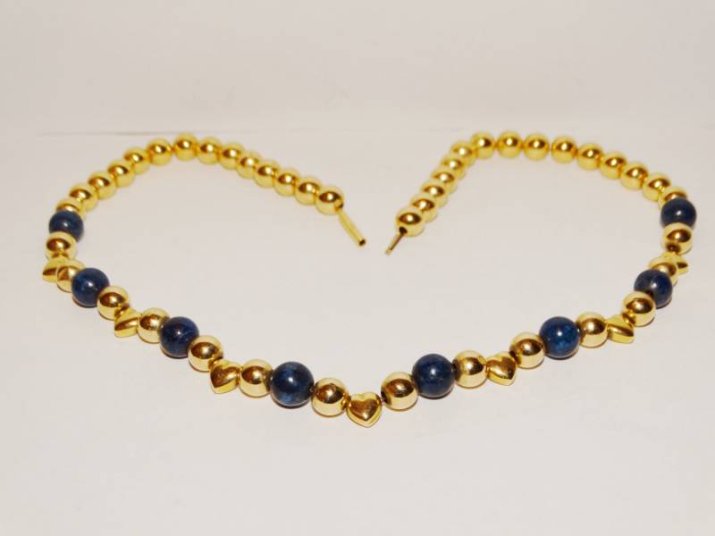 14K Seltene Herz Gold Form & Runde Perle Lapis Lazuli 16 "Halskette von TreasureHuntingSpot