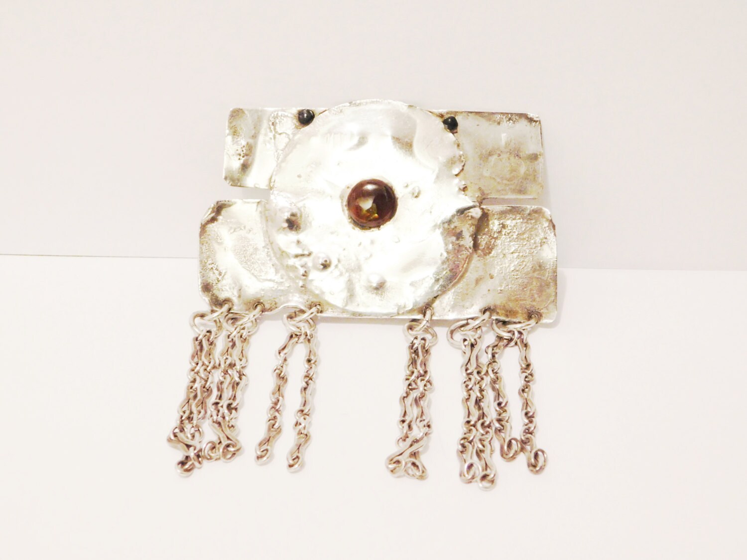 1970Er Sterling Silber Seltene Riesige Handgemachte Abstrakte Opal Brosche von TreasureHuntingSpot