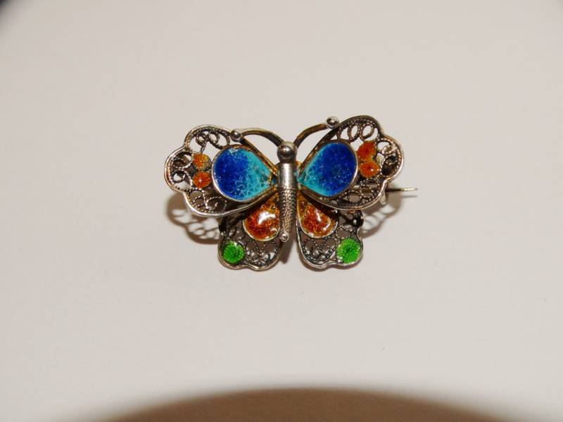 800 Sterling Silber Multicolor Emaille Filigran Schmetterling 800 Sterling Silber Multicolor Emaille Filigran Schmetterling von TreasureHuntingSpot