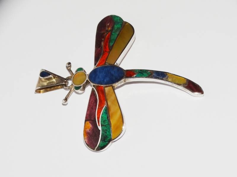 950Er Gestempelter Großer Echter Intarsien Stein Anhänger von TreasureHuntingSpot