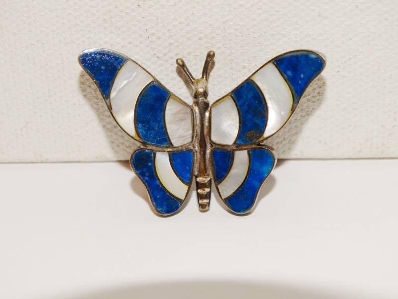 970 Sterling Silber Aus Den 1960Er Jahren Eingelegter Stein Schmetterling Brosche von TreasureHuntingSpot