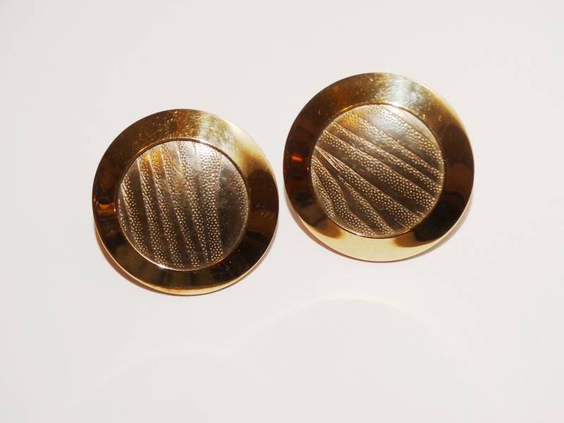 Ed Levin 14K Gelbgold & Sterling Designer Signd Two Tone Circletextured Ohrringe von TreasureHuntingSpot