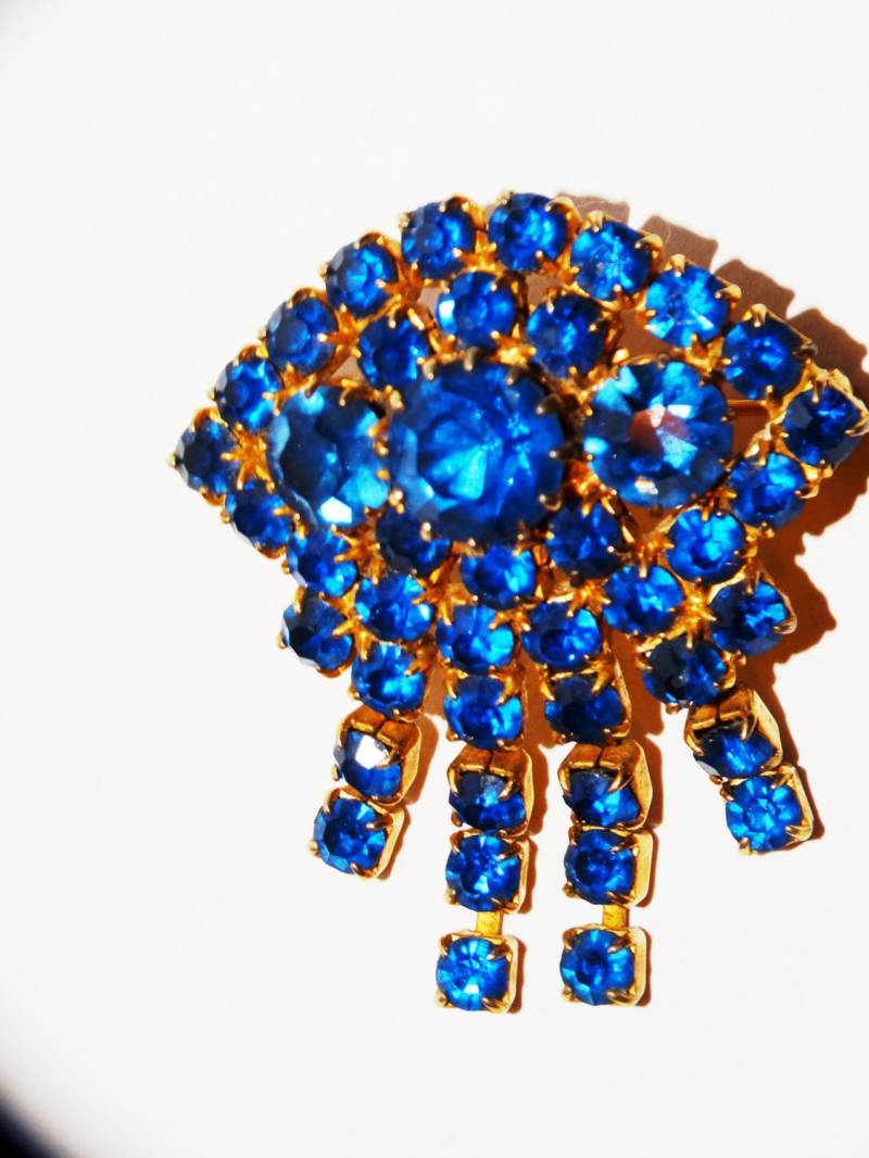 Goldton Blau Strass 2" X 1, 5" Brosche von TreasureHuntingSpot