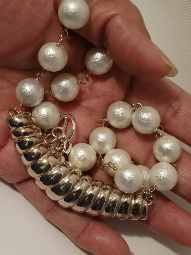 Massive Sterling Silber Mittelstück Faux Perlenkette von TreasureHuntingSpot