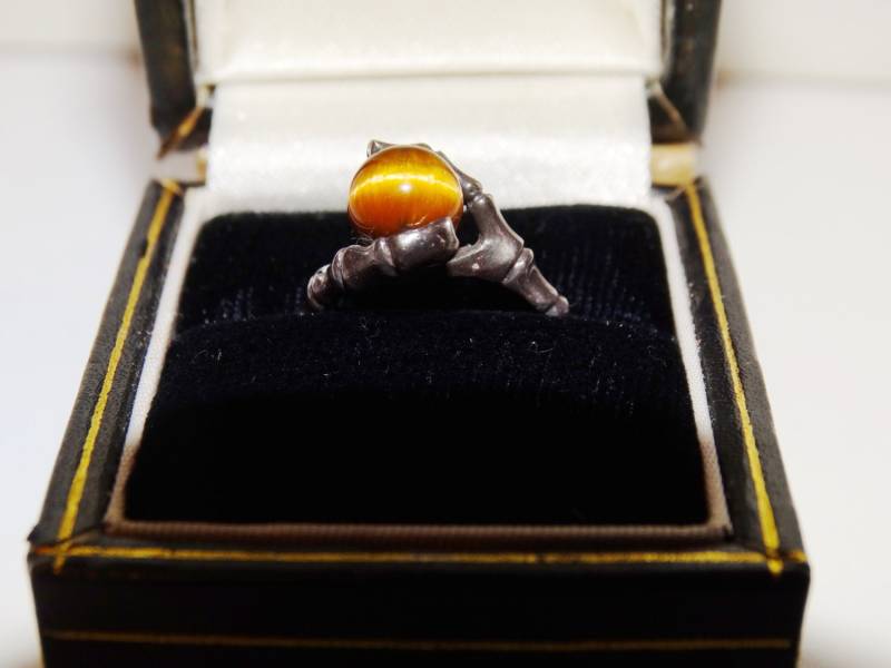 Sterling Silber Bambus Design Größe 7 Tigerauge Stein Ring von TreasureHuntingSpot