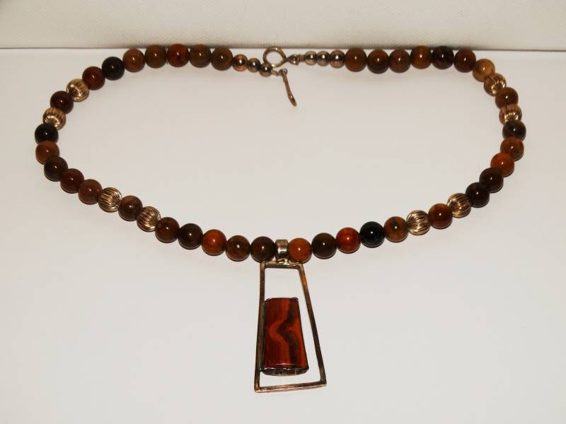 Sterling Silber Designer Signierte Echte Achat Stein Perlen Halskette von TreasureHuntingSpot