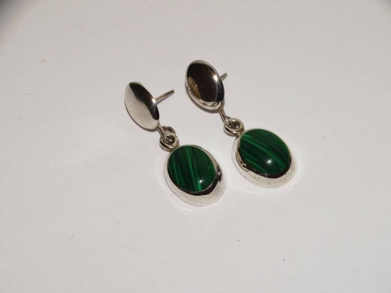 Sterling Silber Echter Malachit Stein 1-1/4 "Ohrringe von TreasureHuntingSpot