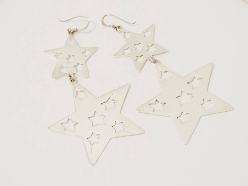 Sterling Silber Gestempelt 3" X 1 3/4" Stern Ohrringe von TreasureHuntingSpot