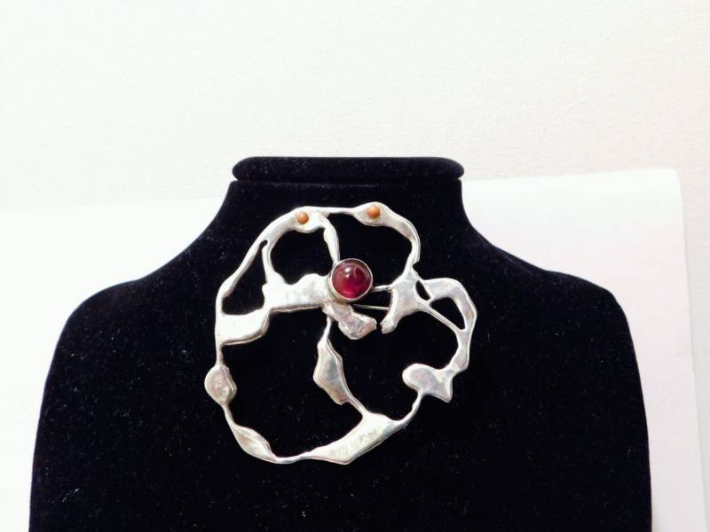 Sterling Silber Gestempelt Seltene Abstrakte with Karneol Cabochon Stein Brosche von TreasureHuntingSpot